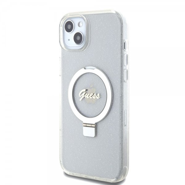 Guess iPhone 15 Plus Suojakuori Sormusteline Glitter MagSafe Läpinäkyvä