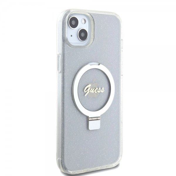 Guess iPhone 15 Plus Suojakuori Sormusteline Glitter MagSafe Läpinäkyvä