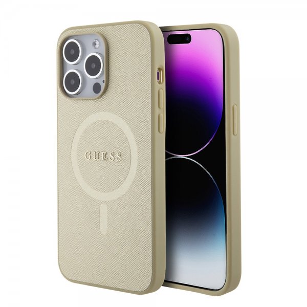 Guess iPhone 15 Pro Max Saffiano MagSafe -suojakuori, beige