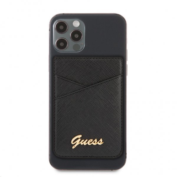 Guess Magneettinen Korttikotelo Metal Logo MagSafe Musta