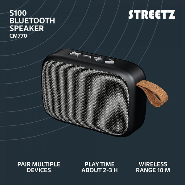 Streetz Kaiutin S100 Kannettava kompakti Bluetooth-kaiutin Musta