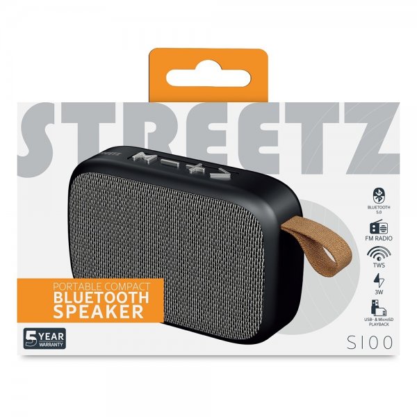 Streetz Kaiutin S100 Kannettava kompakti Bluetooth-kaiutin Musta