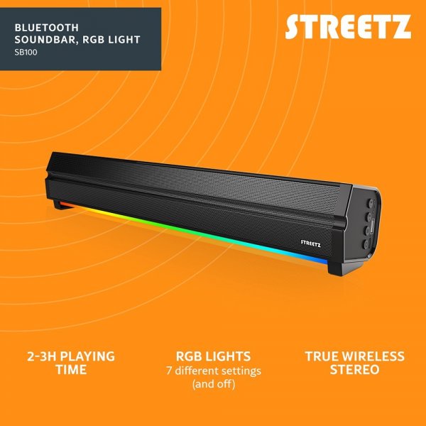 Streetz-kaiutin SB100 Bluetooth-soundbar, musta