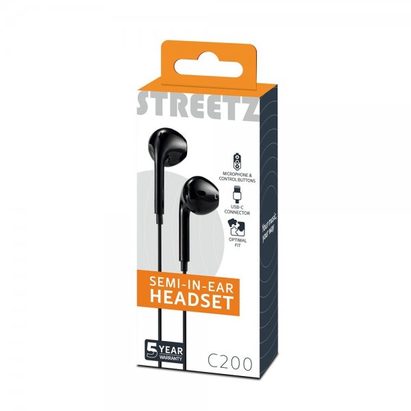 Streetz Kuulokkeet C200 Semi-In-Ear Headset USB-C Musta