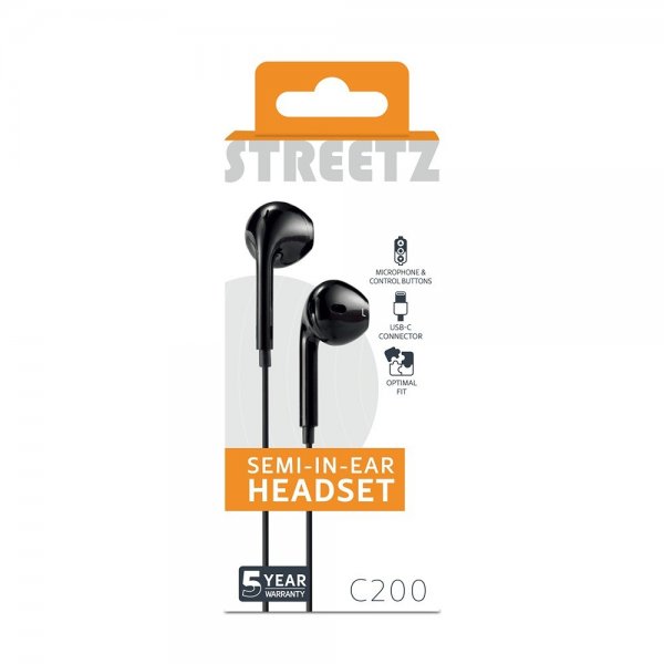 Streetz Kuulokkeet C200 Semi-In-Ear Headset USB-C Musta