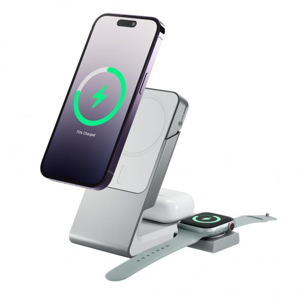 ALOGIC Matrix 3-in-1 magneettinen lataustelakka Apple Watch -laturilla, valkoinen