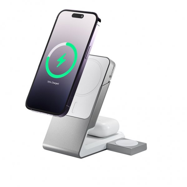 ALOGIC Matrix 3-in-1 magneettinen lataustelakka Apple Watch -laturilla, valkoinen
