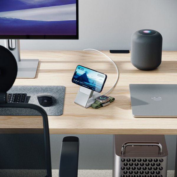 ALOGIC Matrix 3-in-1 magneettinen lataustelakka Apple Watch -laturilla, valkoinen