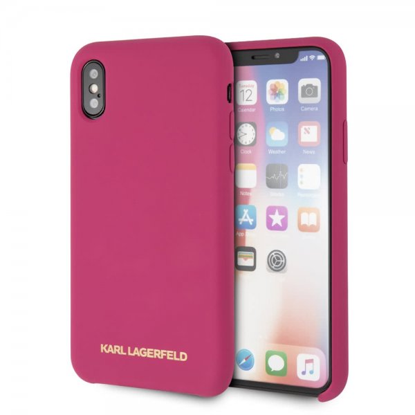 Karl Lagerfeld iPhone X/Xs -kuori, silikonia, Lagerfeld Gold Logo Magenta