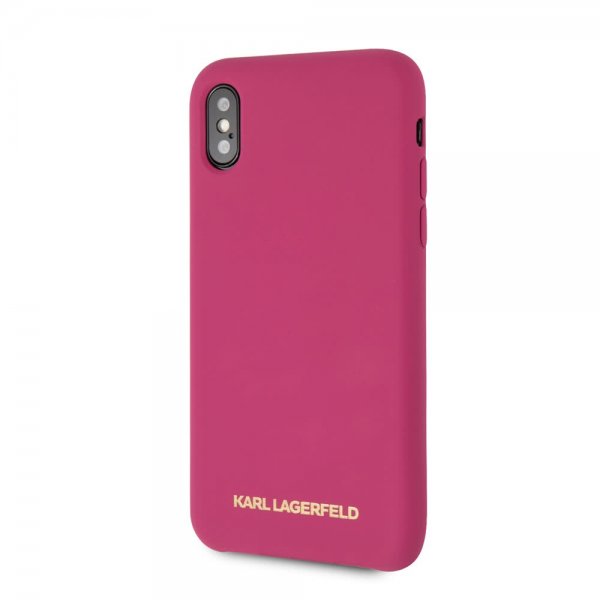 Karl Lagerfeld iPhone X/Xs -kuori, silikonia, Lagerfeld Gold Logo Magenta