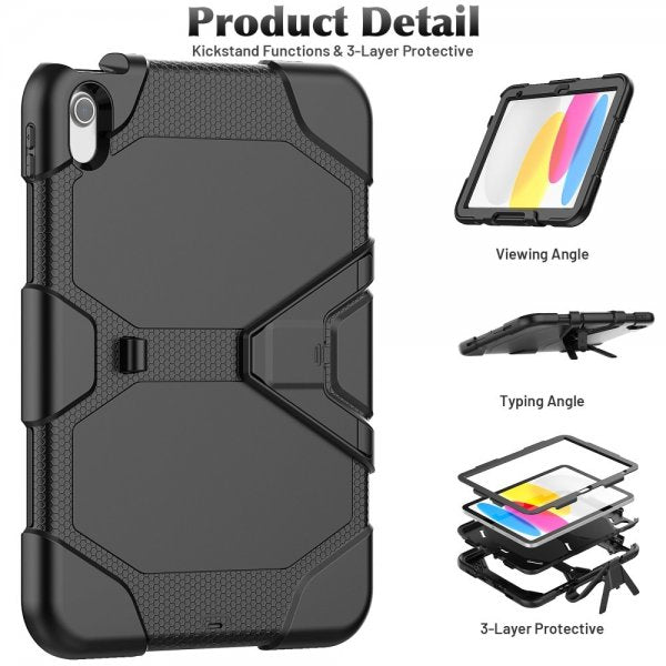iPad 10.9 (10. sukupolvi)/iPad 11 (A16) Heavy Duty Armor -suojakuori, musta
