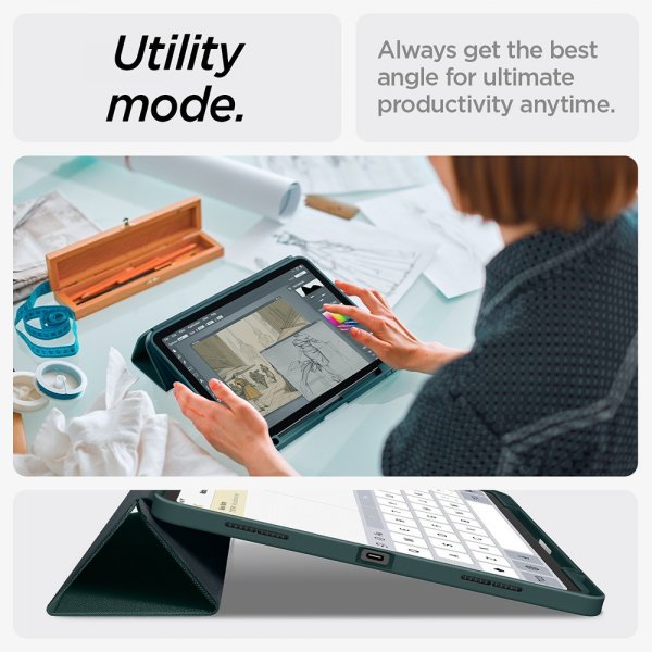 Spigen iPad Air 13 (M2/M3/M4) suojakotelo Urban Fit Midnight Green