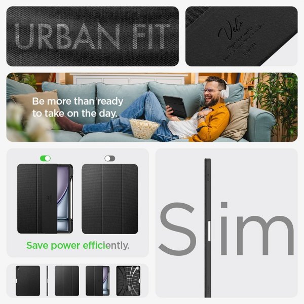 Spigen iPad Air 13 (M2/M3/M4) Suojakuori Urban Fit, musta