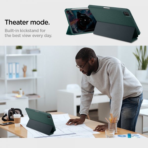 Spigen iPad Pro 11 (M4/M5) Urban Fit -suojakotelo, Midnight Green