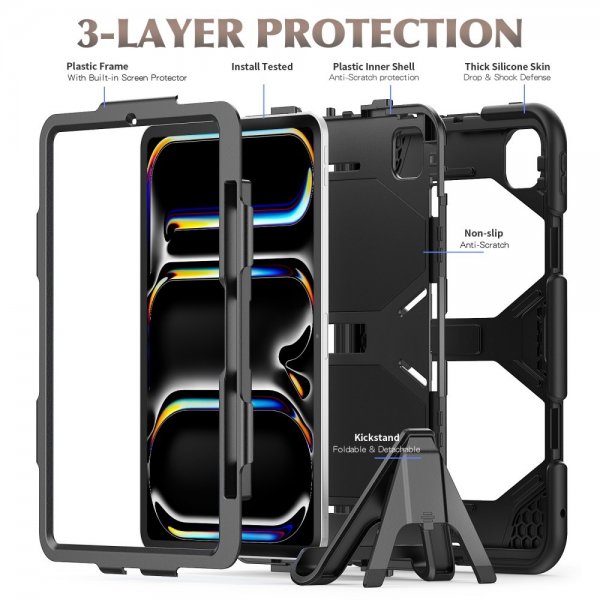 iPad Pro 11 (M4/M5) Heavy Duty Armor -kuori, musta