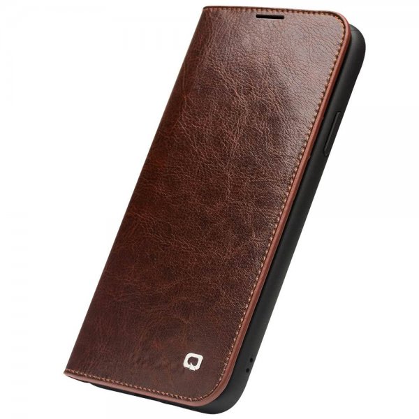 Qialino iPhone 11 -kotelo, aitoa nahkaa, korttipaikka, ruskea