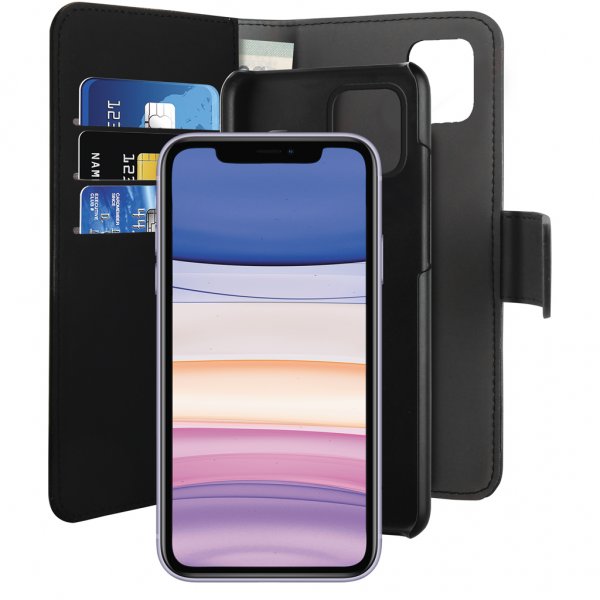 Puro iPhone 11 -kotelo, lompakko, irrotettava, 2-in-1, musta
