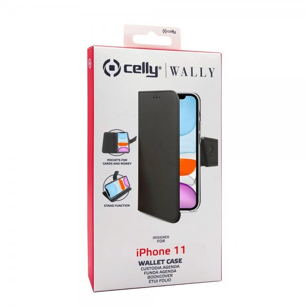 Celly iPhone 11 -kotelo Wally Wallet Case, musta