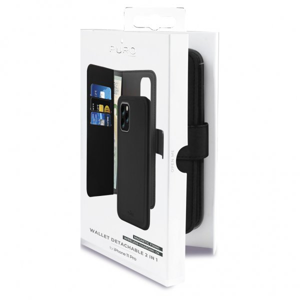 Puro iPhone 11 Pro Suojakotelo Lompakko Irrotettava 2-in-1 Musta