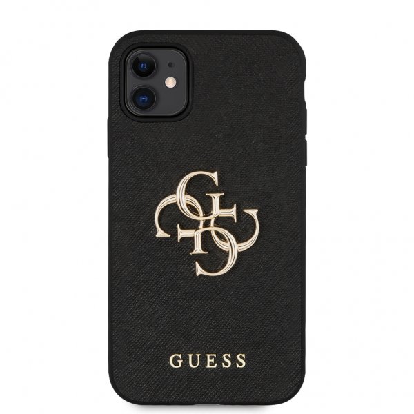 Guess iPhone 11 -suojakuori 4G Logo Saffiano, musta