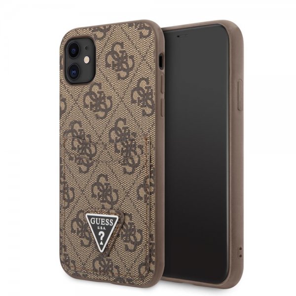 Guess iPhone 11 -suojakuori Double Cardslot Metal Triangle, ruskea