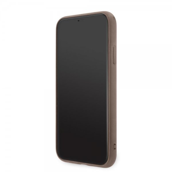 Guess iPhone 11 -suojakuori Double Cardslot Metal Triangle, ruskea