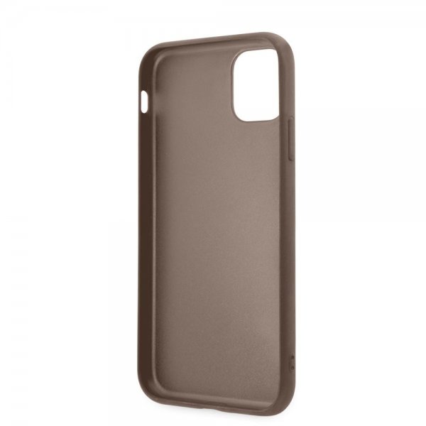 Guess iPhone 11 -suojakuori Double Cardslot Metal Triangle, ruskea