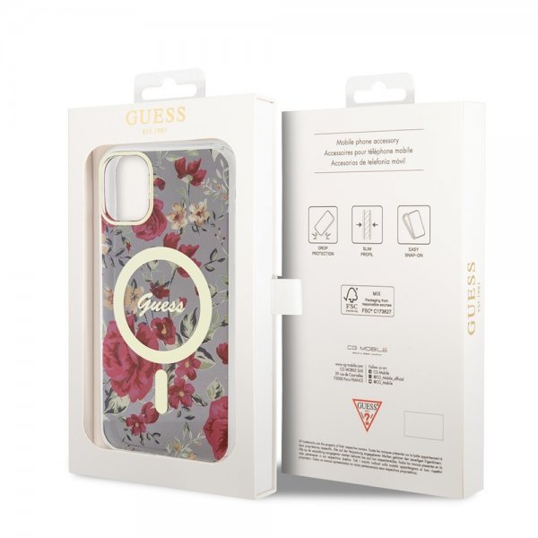 Guess iPhone 11 -suojakuori Flower MagSafe Kaki