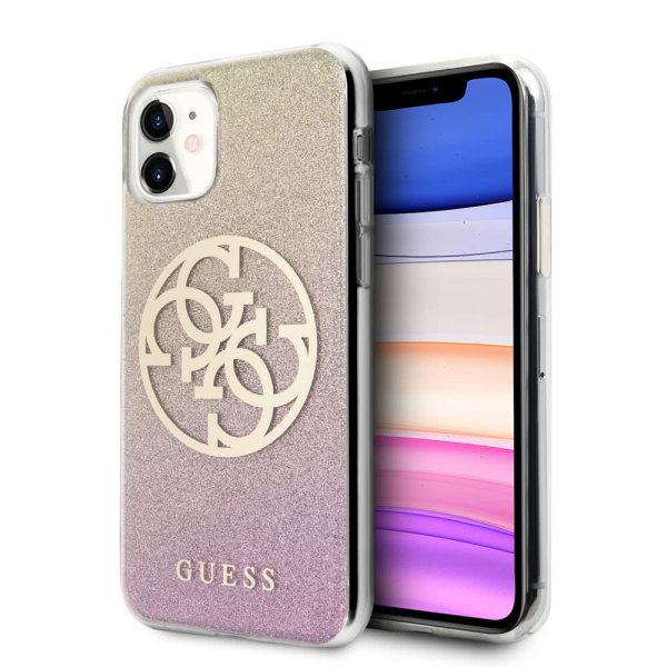 Guess iPhone 11 -suojakuori Glitter Circle Ruusukulta