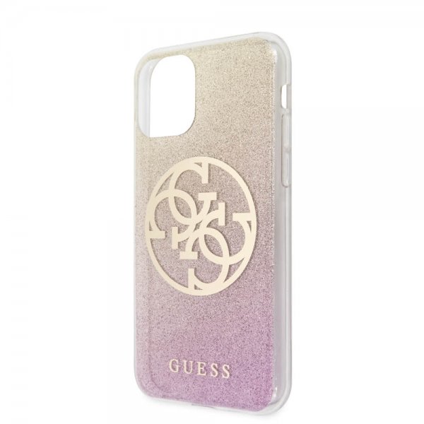 Guess iPhone 11 -suojakuori Glitter Circle Ruusukulta