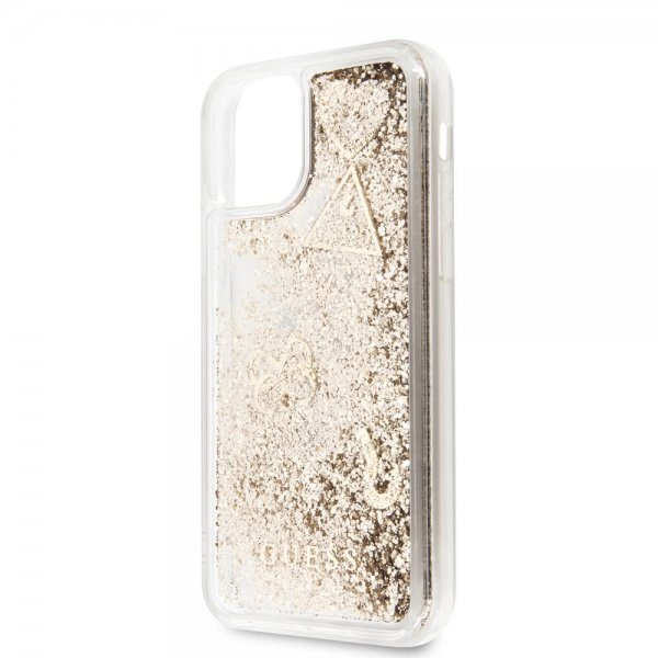Guess iPhone 11 -suojakuori Glitter Hearts Kulta