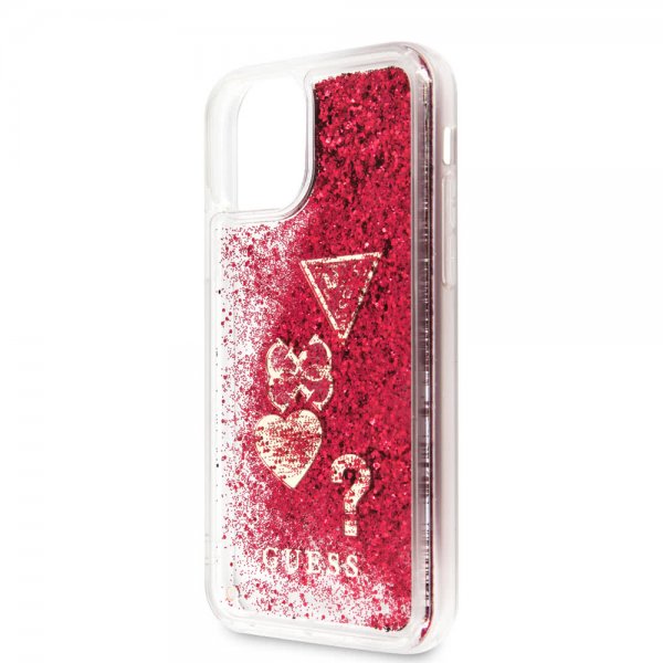 Guess iPhone 11 -suojakuori Glitter Hearts, punainen