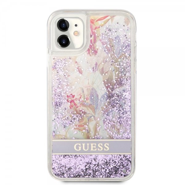 Guess iPhone 11 -suojakuori Liquid Glitter Flower Pattern - violetti