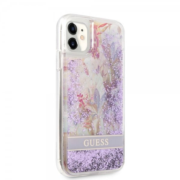 Guess iPhone 11 -suojakuori Liquid Glitter Flower Pattern - violetti
