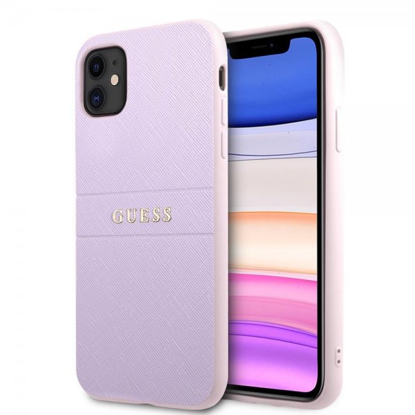 Guess iPhone 11 -suojakuori Saffiano Metal Logo Lila