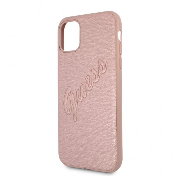 Guess iPhone 11 -suojakuori Saffiano Vintage Script, ruusukulta