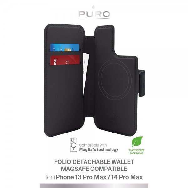 Puro iPhone 12/13/14/15 Pro Max/iPhone 14/15 Plus MagSafe Folio -suojakotelo, musta