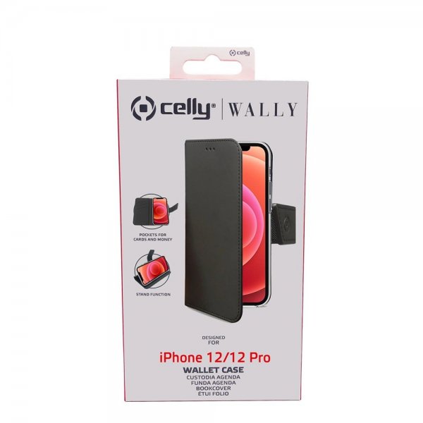 Celly iPhone 12/iPhone 12 Pro Kotelo Wally Wallet Case Musta