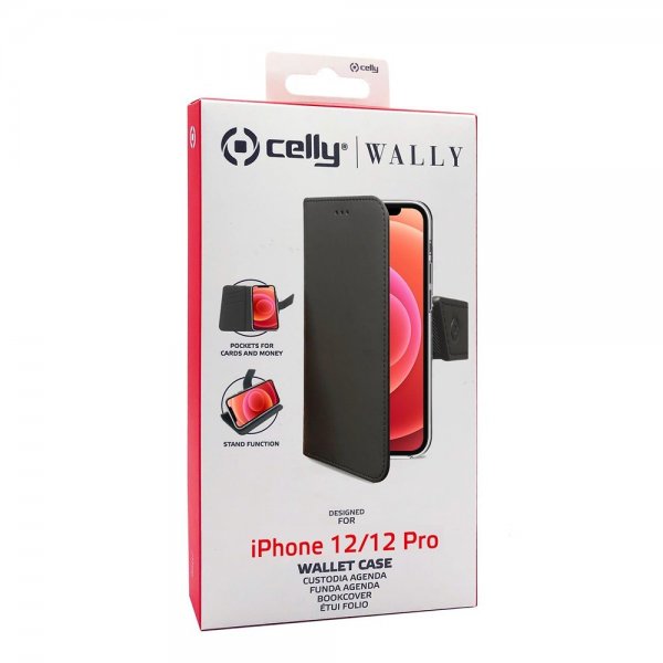 Celly iPhone 12/iPhone 12 Pro Kotelo Wally Wallet Case Musta