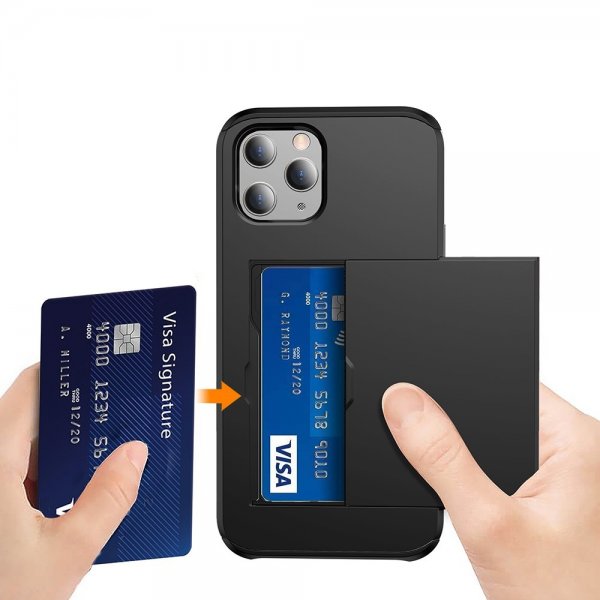 iPhone 12/iPhone 12 Pro Kuoret Card Slide Musta