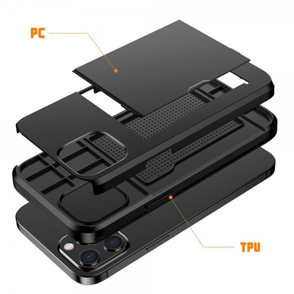 iPhone 12/iPhone 12 Pro Kuoret Card Slide Musta