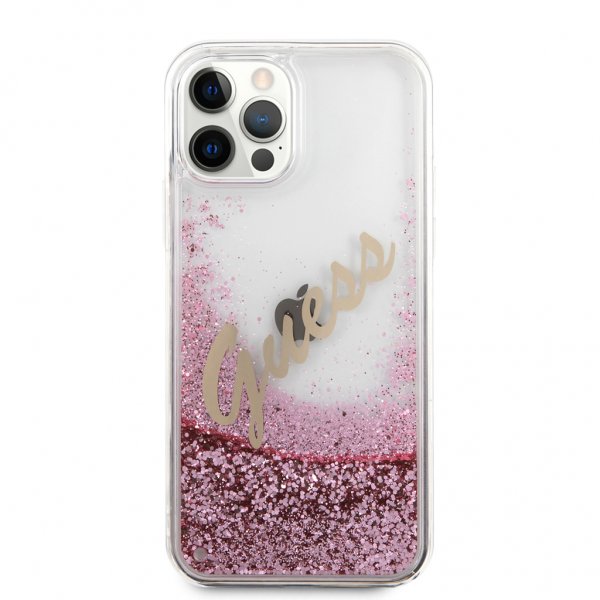 Guess iPhone 12/iPhone 12 Pro Kuori Liquid Glitter Vintage Rosa