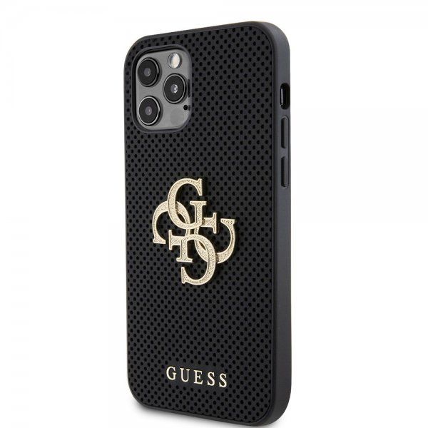 Guess iPhone 12/iPhone 12 Pro Kuori Perforated Glitter, musta
