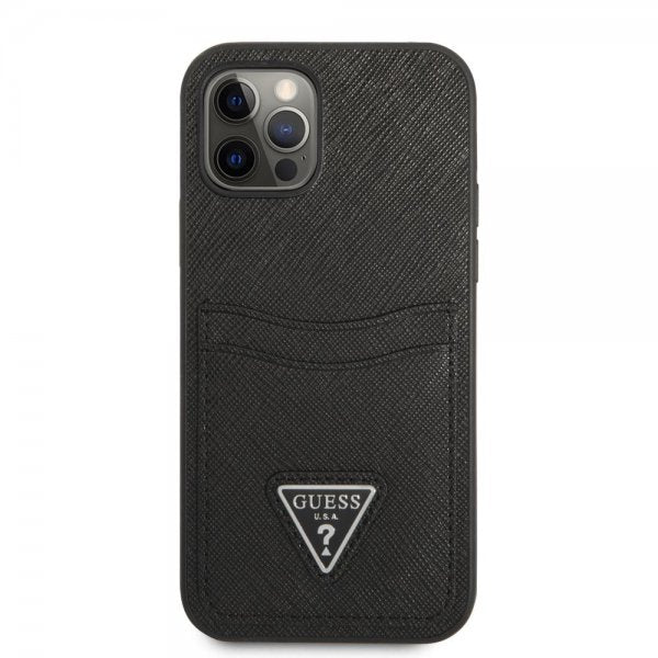 Guess iPhone 12/iPhone 12 Pro Suojakuori Saffiano Double Cardslot Musta