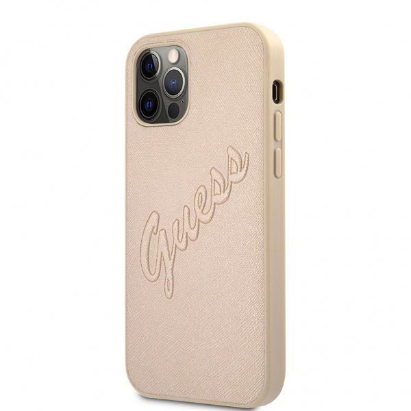 Guess iPhone 12/iPhone 12 Pro Suojakuori Saffiano Vintage Script Kulta