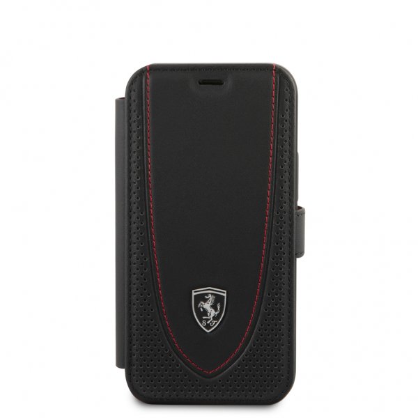 Ferrari iPhone 12 Mini Kotelo Logo Perforoitu Musta