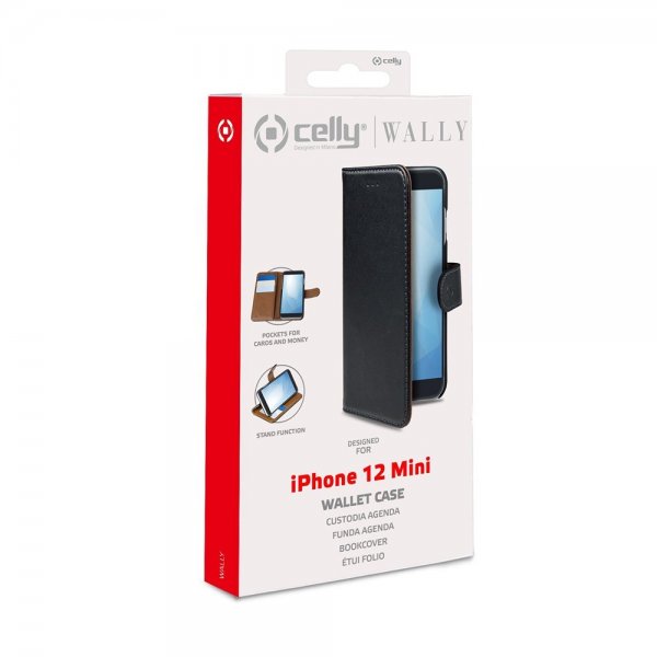 Celly iPhone 12 Mini Kotelo Wally Wallet Case Musta