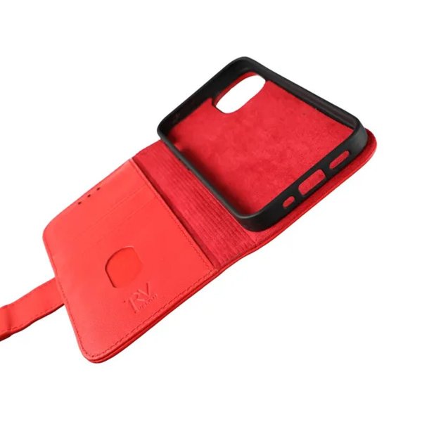 Rvelon iPhone 12 Mini Kotelo, Aitoa nahkaa, Punainen
