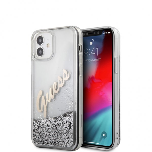 Guess iPhone 12 Mini Kuori Liquid Glitter Vintage Silver