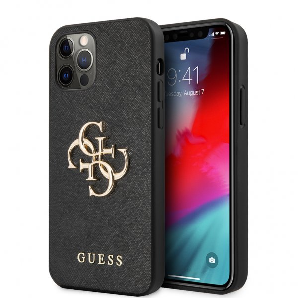 Guess iPhone 12 Pro Max -kuori 4G Logo Saffiano Musta